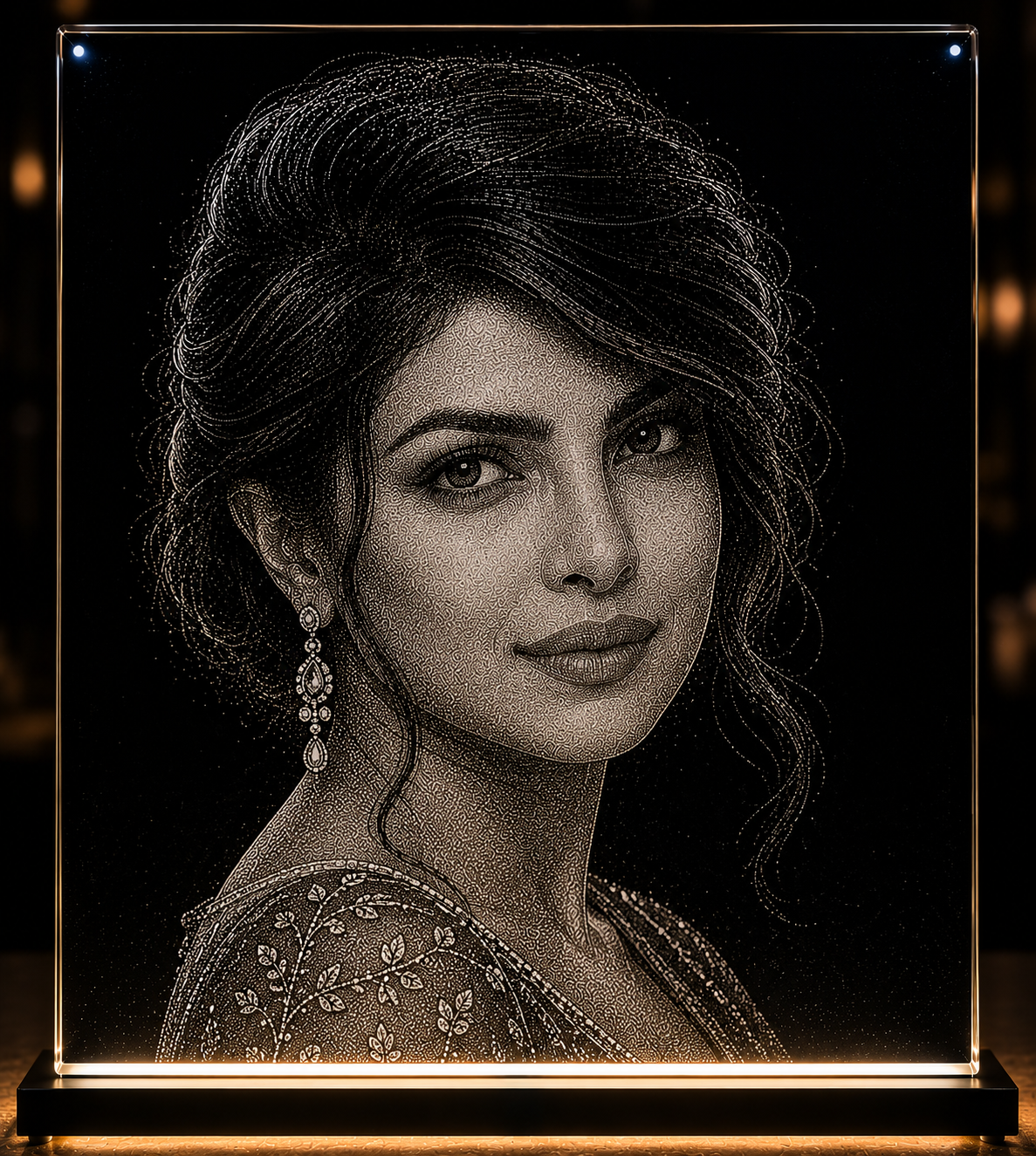 Priyanka Chopra Glass & Marble Hammering Carved Painting Art